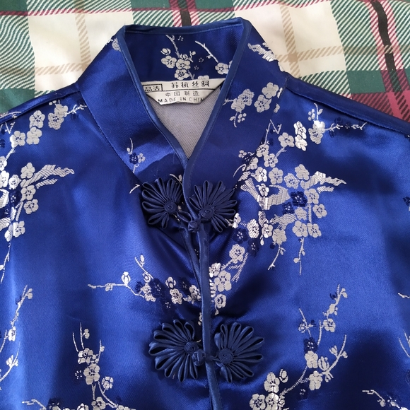 NWOT Chinese Asian Satin Blue Traditional Top Qipao Cheongsam - Picture 6 of 9